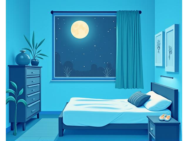 Illustration of a serene bedroom with sleep tracker icons