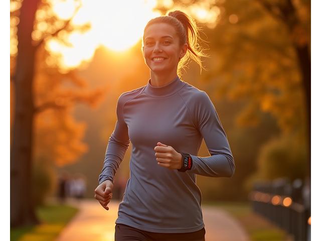 Person using a fitness tracker while jogging in a park