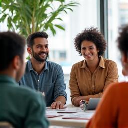 Group coaching session with people collaborating