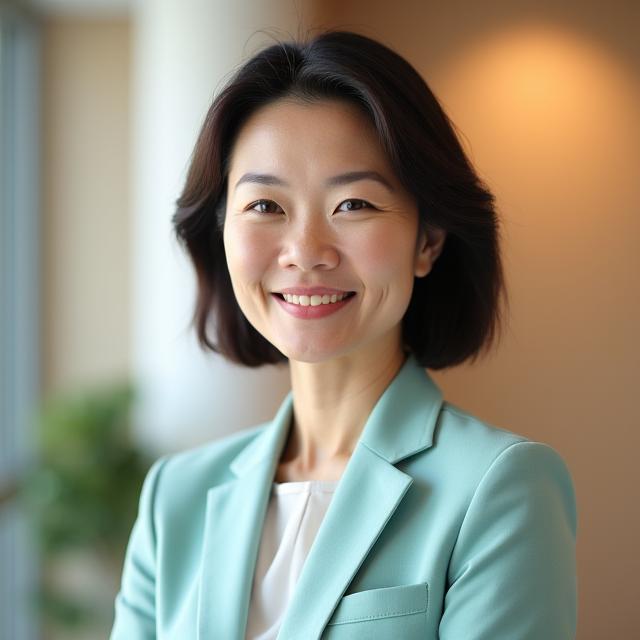 Portrait of Dr. Evelyn Lee, a friendly and knowledgeable female nutritionist in professional attire.